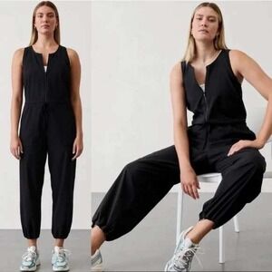 Athleta Flex Zip Jumpsuit Black Sleeveless Women's Sz XL TG Gorpcore Athleisure